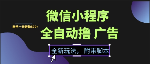 微信小程序全自动撸广告项目，彻底解决没流量的问题，新手一天8张+【揭秘】-靠谱项目库