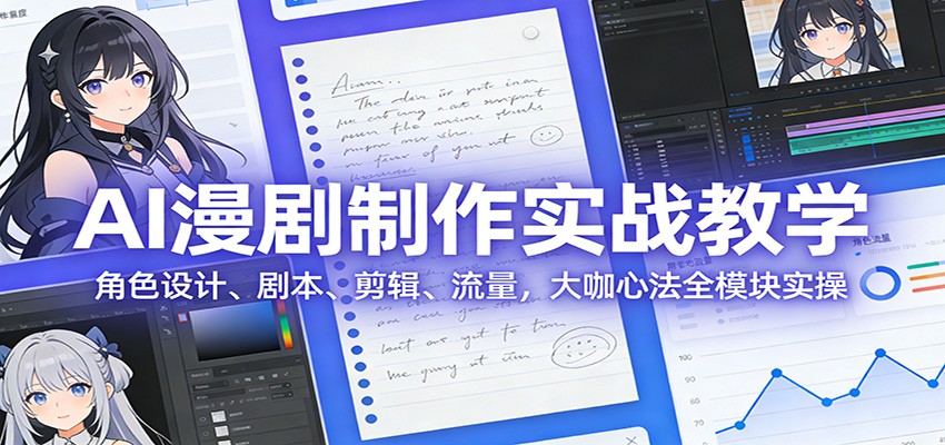 AI 漫剧制作实战教学：角色设计、剧本、剪辑、流量，大咖心法全模块实操-靠谱项目库