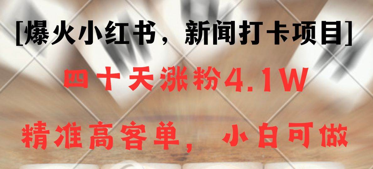 新闻打卡项目，小红书40天涨粉4.1w，高客单精准粉，变现能力超强-靠谱项目库