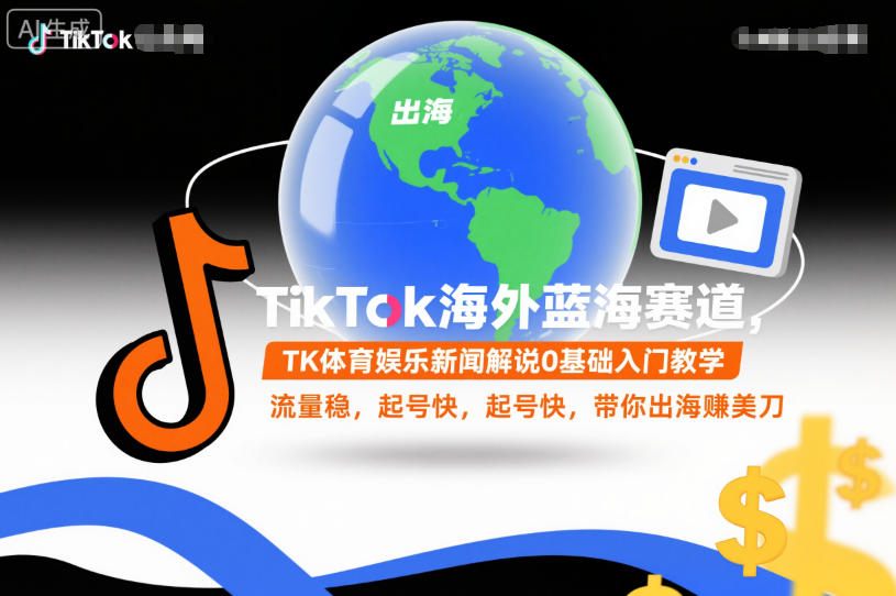TikTok海外蓝海赛道,TK体育娱乐新闻解说0基础入门教学,流量稳,起号快,带你出海賺美刀-靠谱项目库