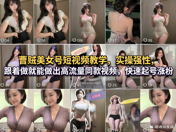 曹贼美女号短视频教学，实操性强，跟着做就能做出高流量同款视频，快速起号涨粉-靠谱项目库