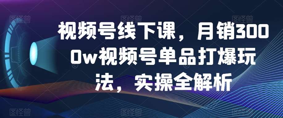 视频号线下课，月销3000w视频号单品打爆玩法，实操全解析-靠谱项目库