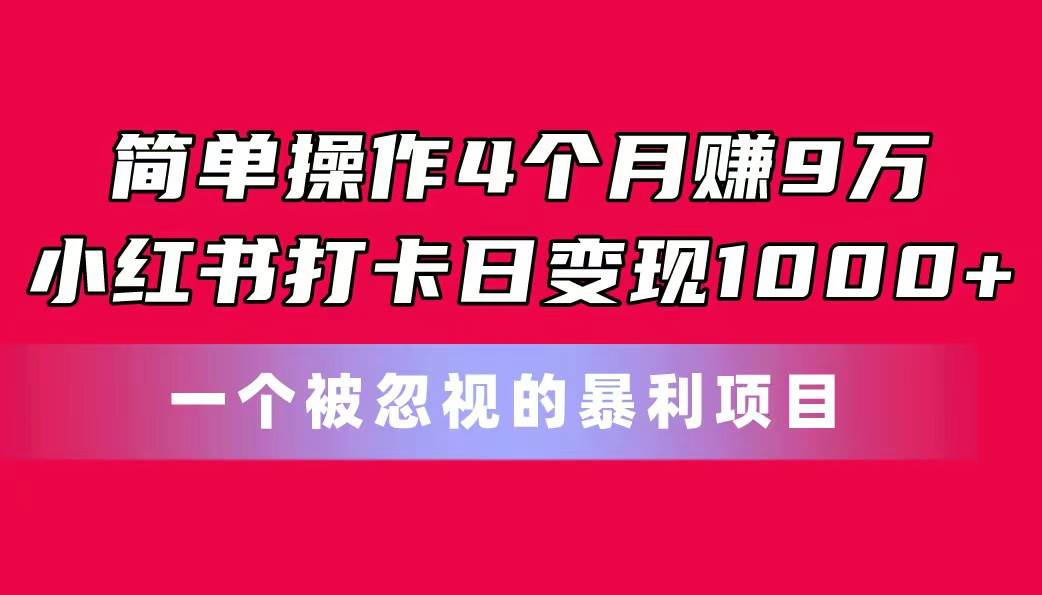 简单操作4个月赚9万！小红书打卡日变现1000+！一个被忽视的暴力项目-靠谱项目库