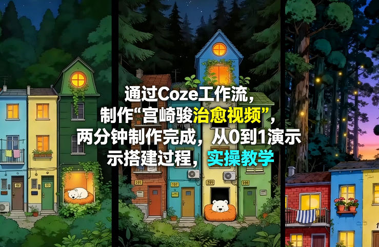 通过Coze工作流制作《宫崎骏治愈视频》，两分钟制作完成，从0到1演示搭建过程，实操教学-靠谱项目库