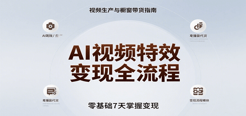 AI视频特效变现全流程，零基础7天掌握视频生产到橱窗带货变现-靠谱项目库