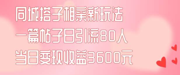 同城搭子相亲新玩法一篇帖子引流80人当日变现3600元(项目教程+实操教程)【揭秘】-靠谱项目库