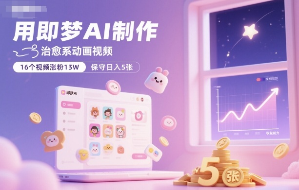 用即梦AI制作治愈系动画视频，16个视频涨粉13W，保守日入5张-靠谱项目库