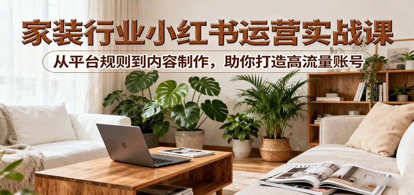 小红书家装行业运营实战课：从平台规则到内容制作，助你打造高流量账号-靠谱项目库