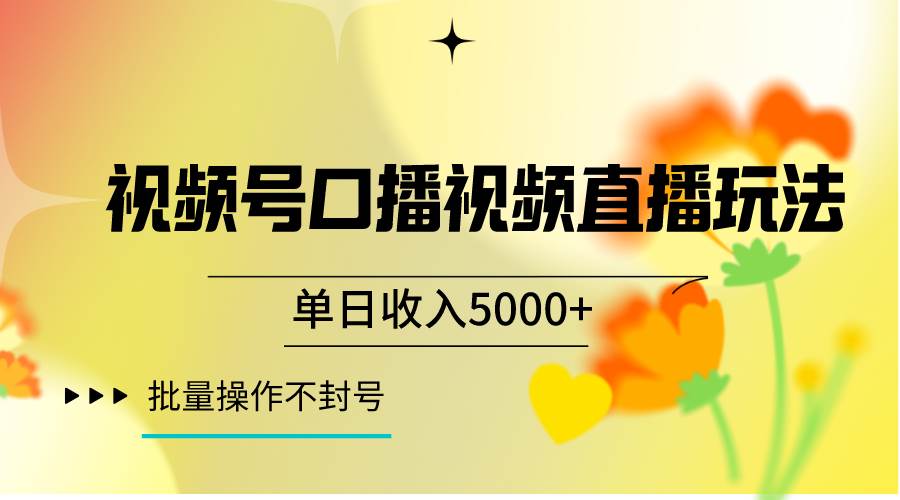 视频号口播视频直播玩法单日收入5000+，一种可以单号持续操作的玩法-靠谱项目库