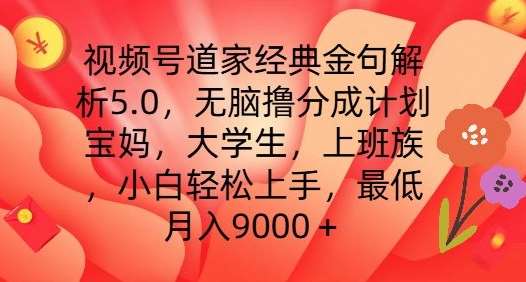 视频号道家经典金句解析5.0.无脑撸分成计划，小白轻松上手，最低月入9000+【揭秘】-靠谱项目库