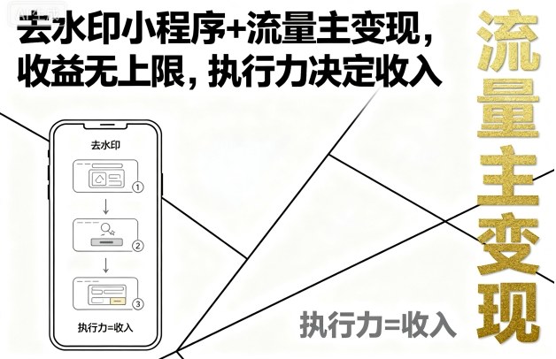去水印小程序+流量主变现，收益无上限，执行力决定收入-靠谱项目库
