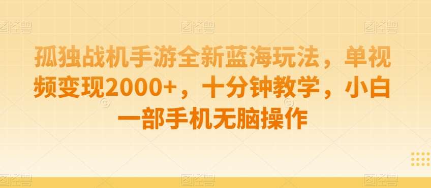 孤独战机手游全新蓝海玩法，单视频变现2000+，十分钟教学，小白一部手机无脑操作【揭秘】-靠谱项目库