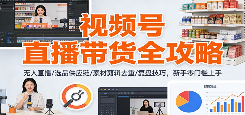 视频号直播带货全攻略：无人直播/选品供应链/素材剪辑去重/复盘技巧，零门槛上手-靠谱项目库