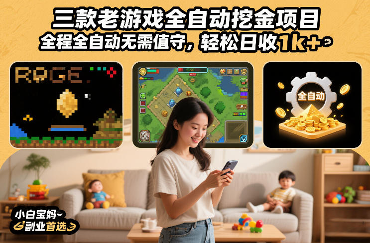 三款老游戏全自动挖金项目，全程全自动无需值守，轻松日收1k+，小白宝妈副业首选【揭秘】-靠谱项目库
