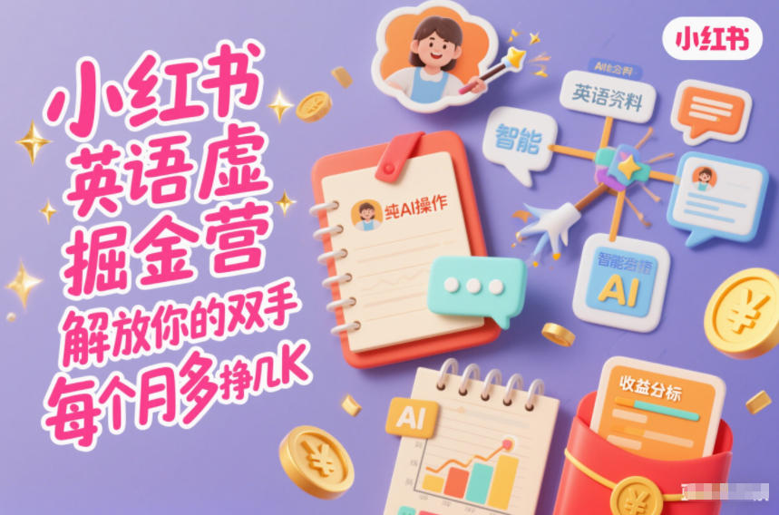 小红书英语虚拟资料掘金营，纯AI操作，解放你的双手，每个月多挣几K-靠谱项目库