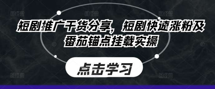 短剧推广干货分享，短剧快速涨粉及番茄锚点挂载实操-靠谱项目库