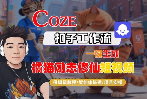 Coze扣子智能体工作流一键生成“橘猫励志修仙“短视频，全流程保姆级教学-靠谱项目库