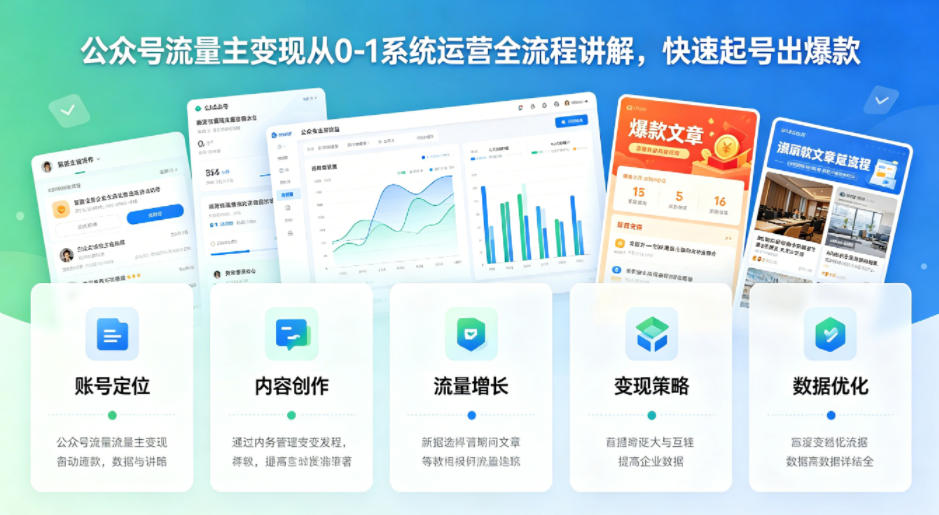 公众号流量主变现从0-1系统运营全流程讲解，快速起号出爆款-靠谱项目库