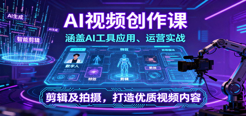 AI视频创作课，涵盖AI工具应用、运营实战、剪辑及拍摄，打造优质视频内容-靠谱项目库