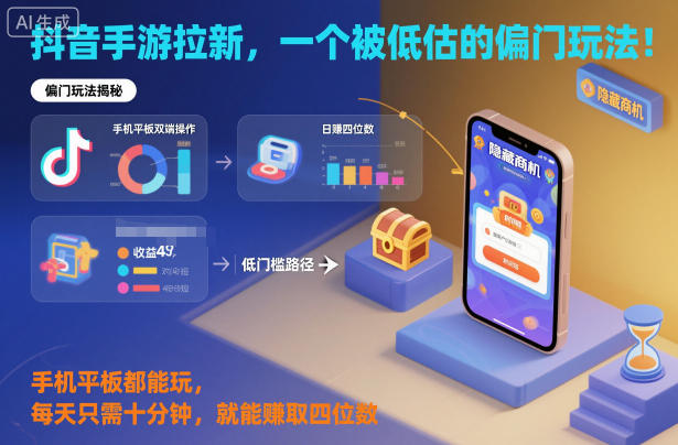 抖音手游拉新，一个被低估的偏门玩法！手机平板都能玩，每天只需十分钟，就能賺取四位数【揭秘】-靠谱项目库