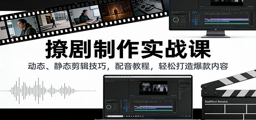 撩剧制作实战课：动态、静态剪辑技巧，配音教程，轻松打造爆款内容-靠谱项目库