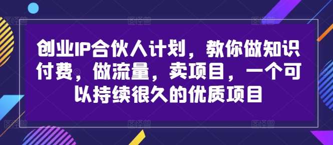 创业IP合伙人计划，教你做知识付费，做流量，卖项目，一个可以持续很久的优质项目-靠谱项目库