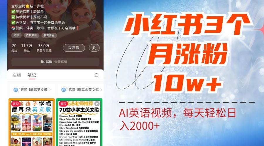 小红书三个月涨粉10W，AI英语视频0成本制作，每天轻松日入2000+-靠谱项目库