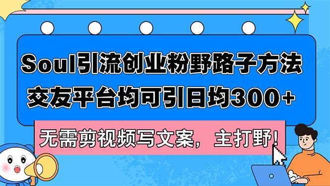 Soul引流创业粉野路子方法，交友平台均可引日均300+，无需剪视频写文案…-靠谱项目库