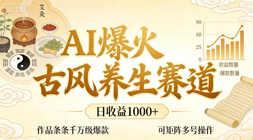 AI爆火古风养生赛道，日收益1k+单条作品点赞破万+，可矩阵多号操作【揭秘】-靠谱项目库