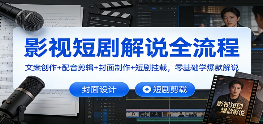 影视短剧解说全流程：文案创作+配音剪辑+封面制作+短剧挂载，零基础学爆款解说-靠谱项目库