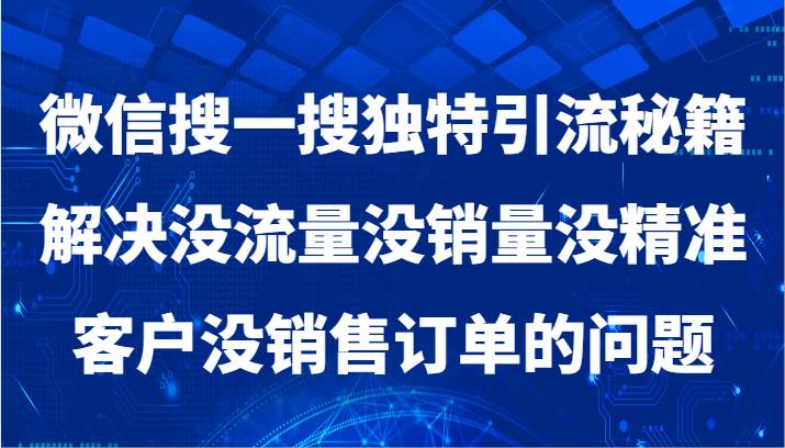 微信搜一搜暴力引流，解决没流量没销量没精准客户没销售订单的问题-靠谱项目库