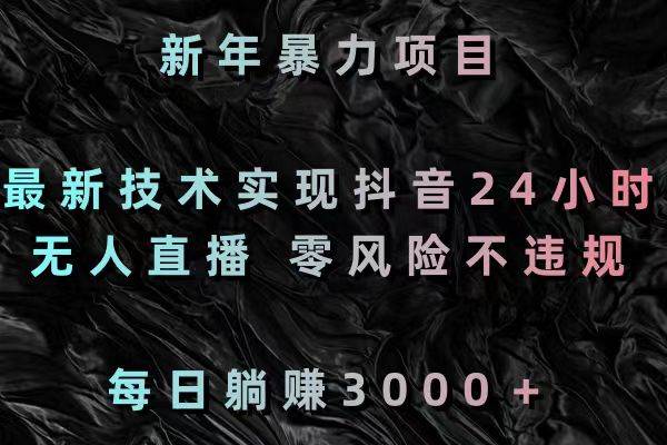 新年暴力项目，最新技术实现抖音24小时无人直播 零风险不违规 每日躺赚3000-靠谱项目库