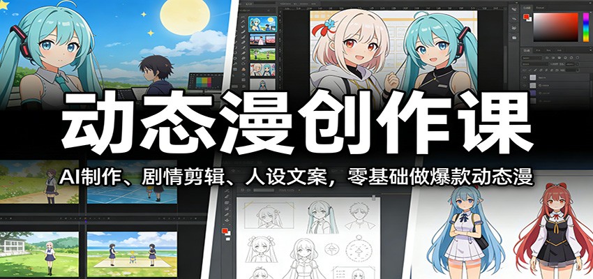 动态漫创作课：AI制作、剧情剪辑、人设文案，零基础做爆款动态漫-靠谱项目库
