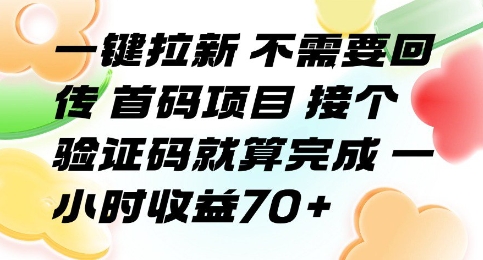 一键拉新 不需要回传 首码项目 接个验证码就算完成 一小时收益70+【揭秘】-靠谱项目库