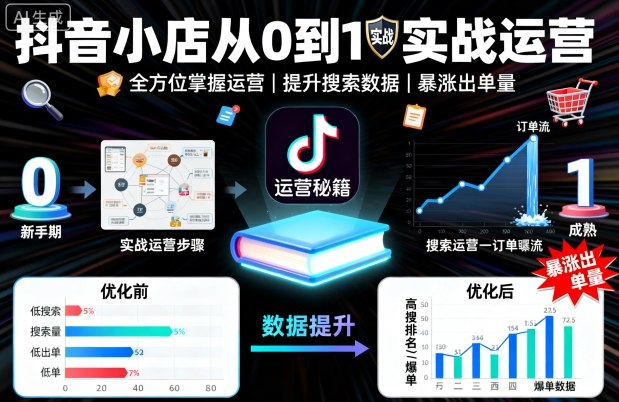 抖音小店从0到1实战运营，帮你全方位掌握小店运营，提升搜索数据与出单量-靠谱项目库