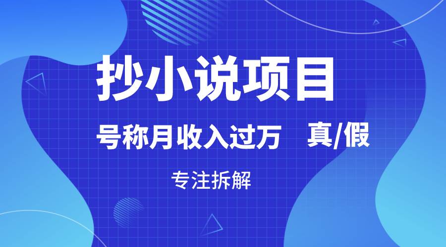 抄小说项目，号称月入过万，到底是否真实，能不能做，详细拆解-靠谱项目库