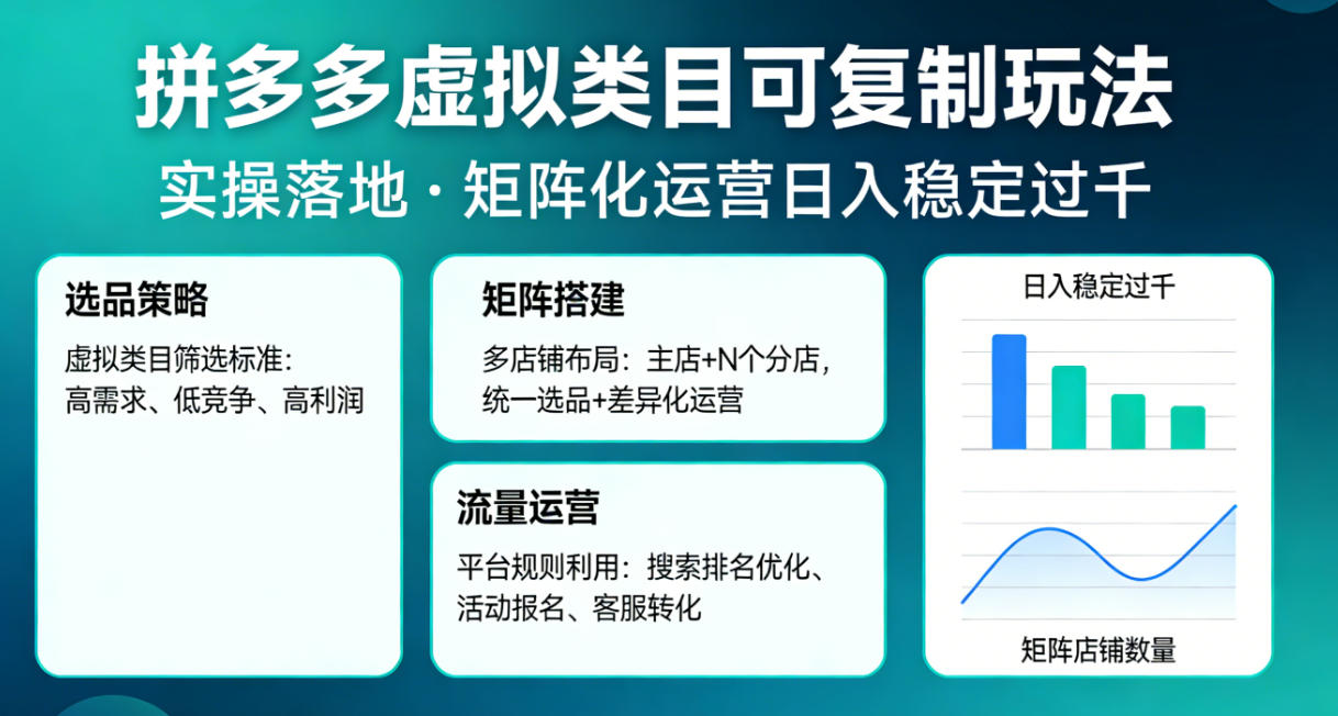 拼多多虚拟类目可复制玩法,实操落地,矩阵化日入稳定过千【揭秘】-靠谱项目库