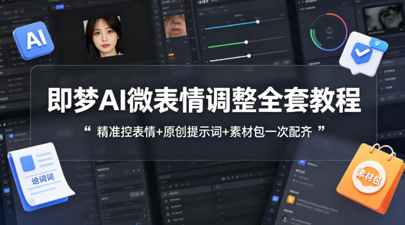 即梦AI微表情调整全套教程，精准控表情+原创提示词+素材包一次配齐-靠谱项目库
