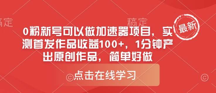 0粉新号可以做的加速器项目，实测首发作品收益100+，1分钟产出原创作品，简单好做-靠谱项目库
