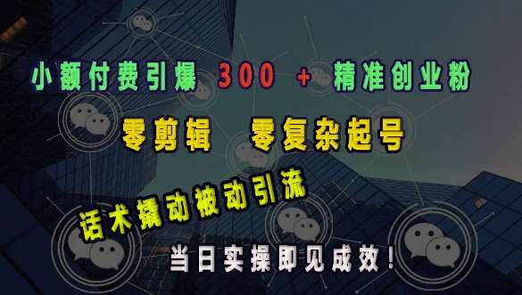 小额付费引爆 300 + 精准创业粉，零剪辑、零复杂起号，话术撬动被动引流，当日实操即见成效-靠谱项目库