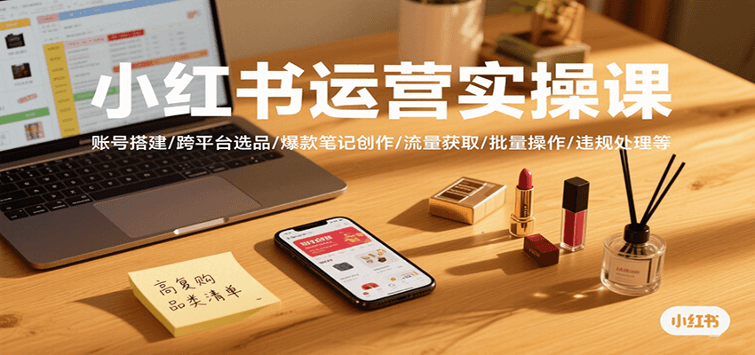小红书运营实操课，账号搭建/跨平台选品/爆款笔记创作/流量获取/批量操作/违规处理等-靠谱项目库