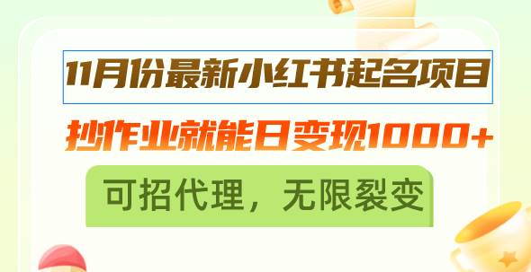（13256期）11月份最新小红书起名项目，抄作业就能日变现1000+，可招代理，无限裂变-靠谱项目库