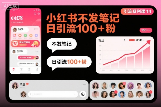 引流系列课14：小红书不发笔记日引流100+粉-靠谱项目库