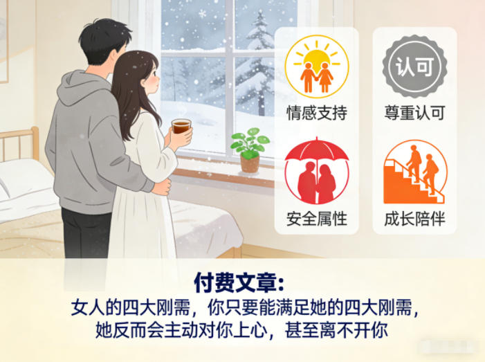 付费文章：女人的四大刚需，你只要能满足她的四大刚需，她反而会主动对你上心，甚至离不开你-靠谱项目库