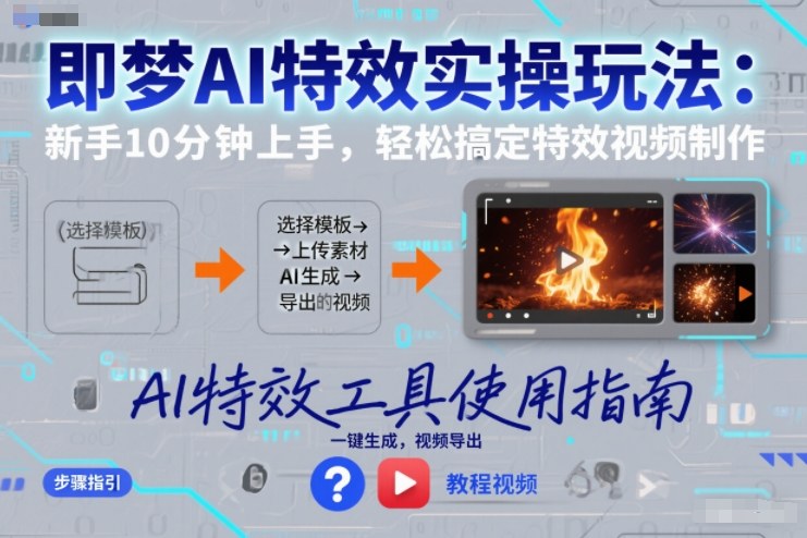即梦AI特效实操玩法：新手10分钟上手，轻松搞定特效视频制作-靠谱项目库