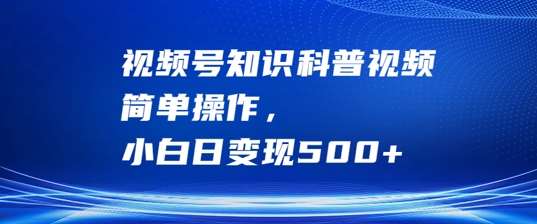 视频号知识科普视频，简单操作，小白日变现500+【揭秘】-靠谱项目库