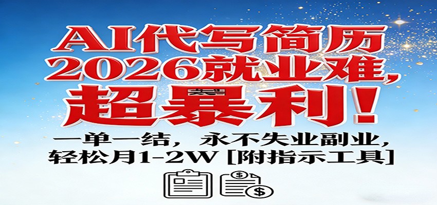 AI代写简历，2026就业难，超暴利！一单一结，永不失业副业，轻松月1-2W【附指令工具】-靠谱项目库