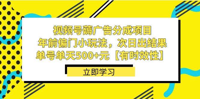 视频号薅广告分成项目，年前偏门小玩法，次日出结果，单号单天500+元【有时效性】-靠谱项目库