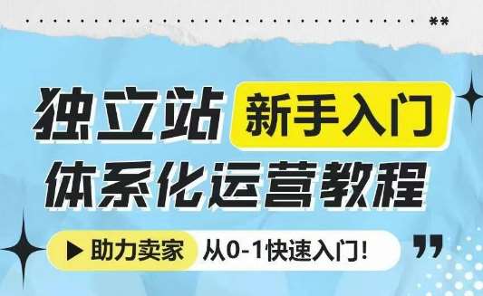 独立站新手入门体系化运营教程，助力独立站卖家从0-1快速入门!-靠谱项目库
