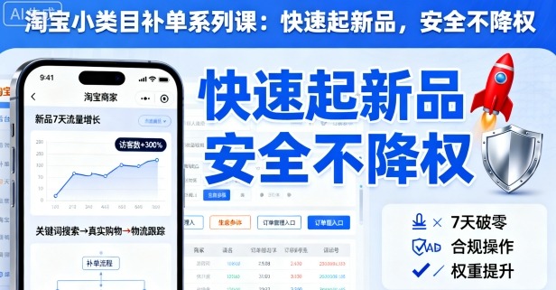 淘宝小类目补单系列课，快速起新品，安全不降权-靠谱项目库